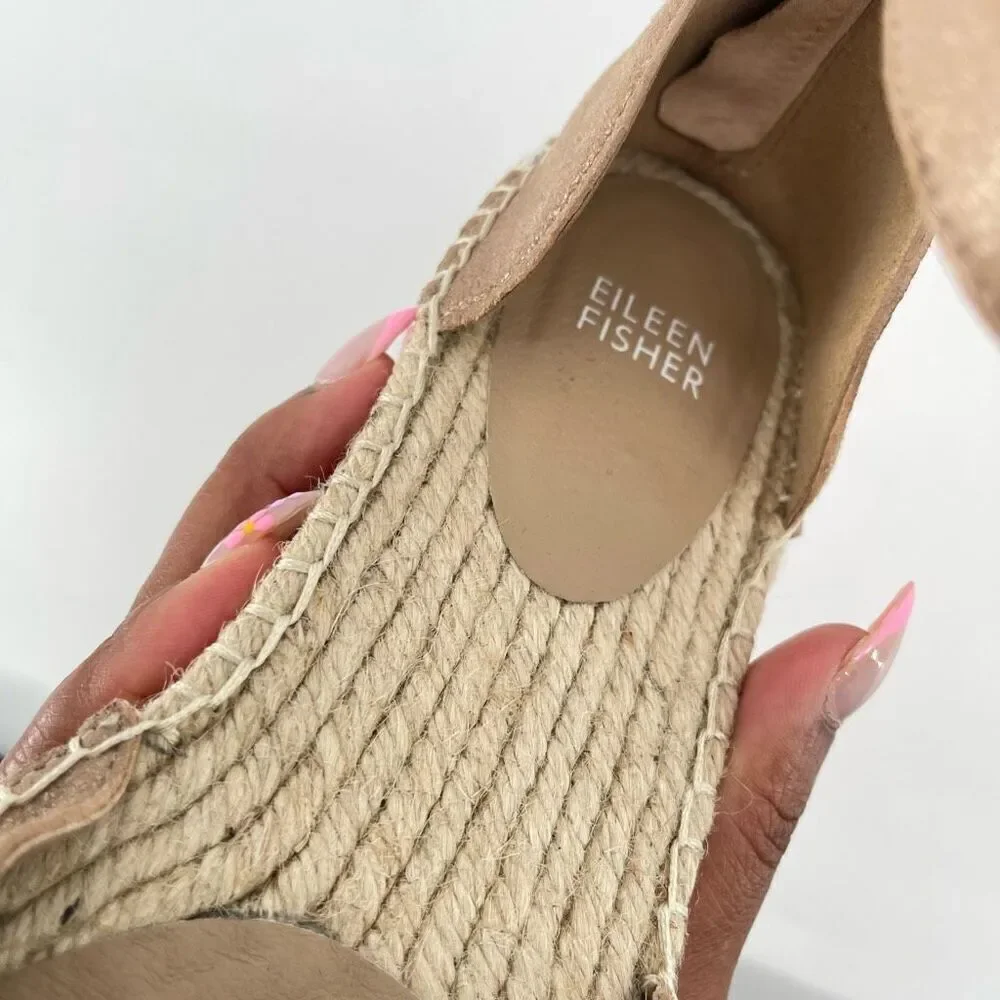 Eileen Fisher Gold Lala Espadrille Flat Ankle Strap Shoes Women’s Size 9.5